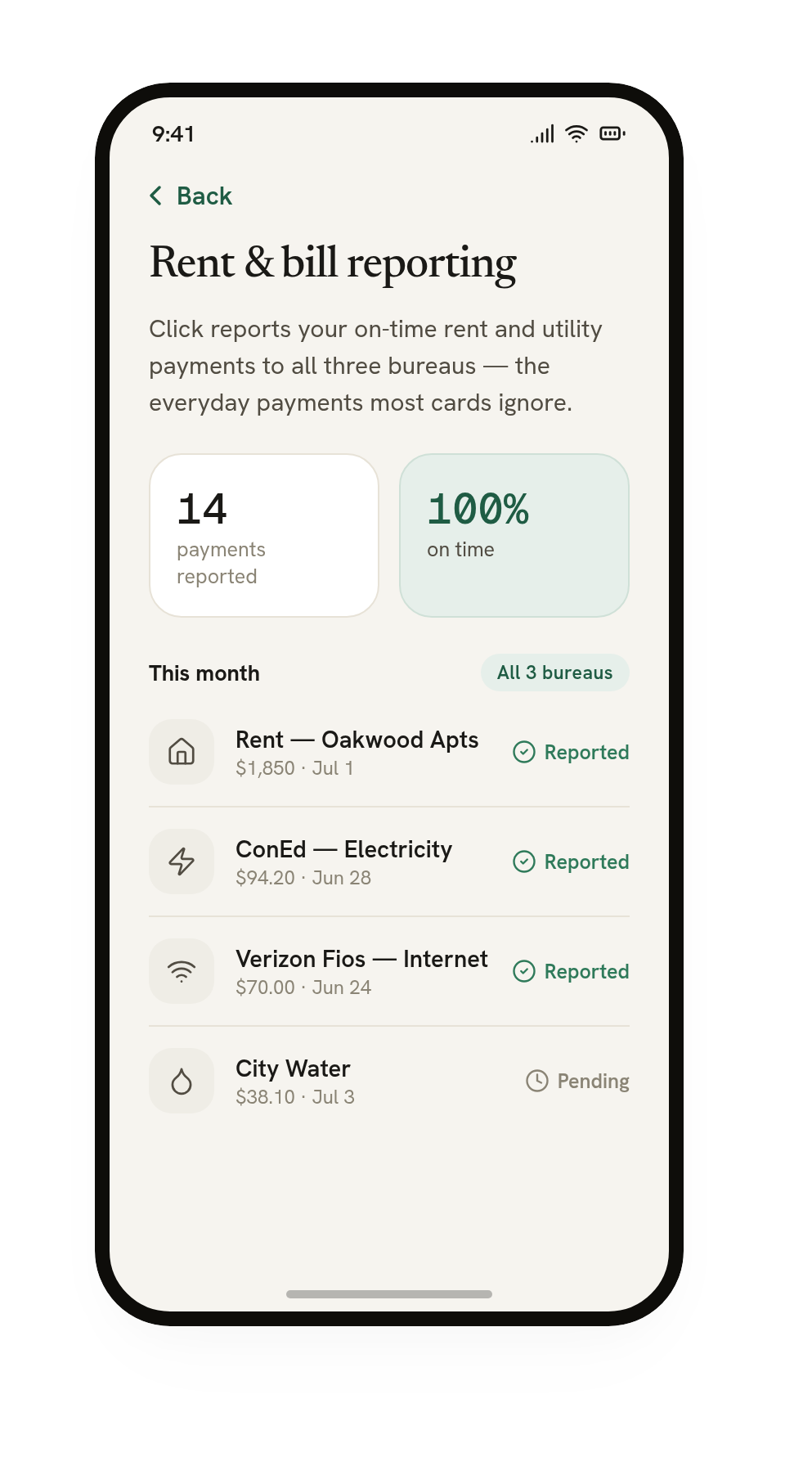 Click app — Rent & bills